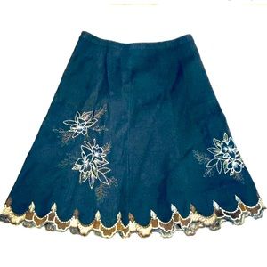 Tribal Embroidered Denim A-line Skirt.
